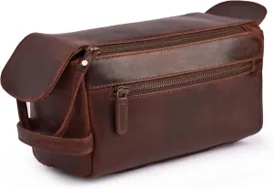 Genuine Leather Dopp Kit - 10x5x4.5 Inches Unisex Water-Resistance Cosmetic & Shaving Bag, Travel Organizer Toiletry Bag for Men & Women- Cherry