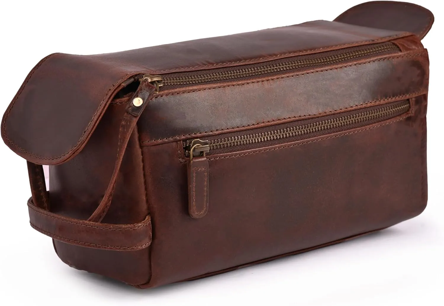 Genuine Leather Dopp Kit - 10x5x4.5 Inches Unisex Water-Resistance Cosmetic & Shaving Bag, Travel Organizer Toiletry Bag for Men & Women- Cherry