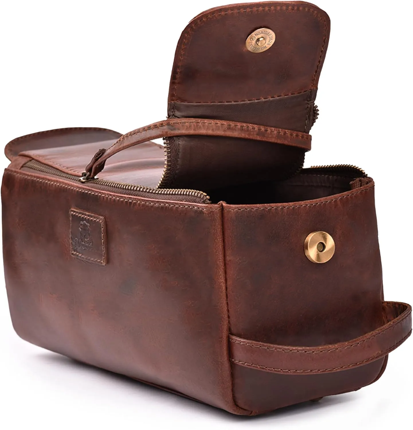 Genuine Leather Dopp Kit - 10x5x4.5 Inches Unisex Water-Resistance Cosmetic & Shaving Bag, Travel Organizer Toiletry Bag for Men & Women- Cherry