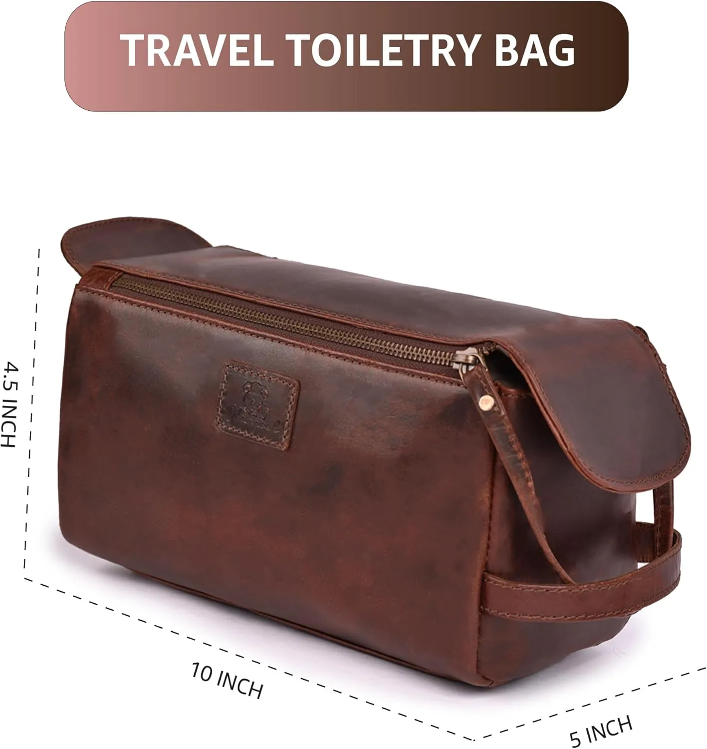 Genuine Leather Dopp Kit - 10x5x4.5 Inches Unisex Water-Resistance Cosmetic & Shaving Bag, Travel Organizer Toiletry Bag for Men & Women- Cherry