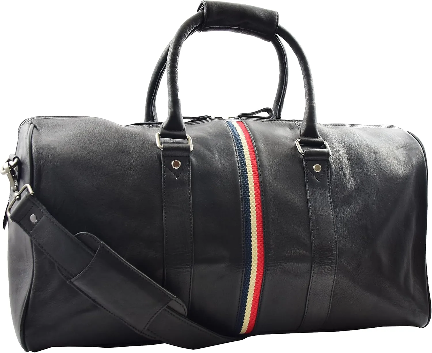 Genuine Leather Holdall Black Sports Weekend Travel Duffle Bag Miami, Black, M, Travel Duffle
