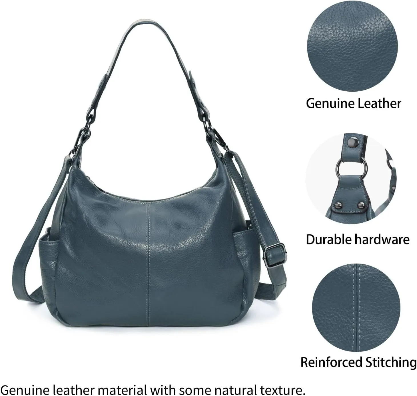 Genuine Leather Purses for Women Hobo Crossbody Bags Casual Shoulder Bag with Adjustable Straps