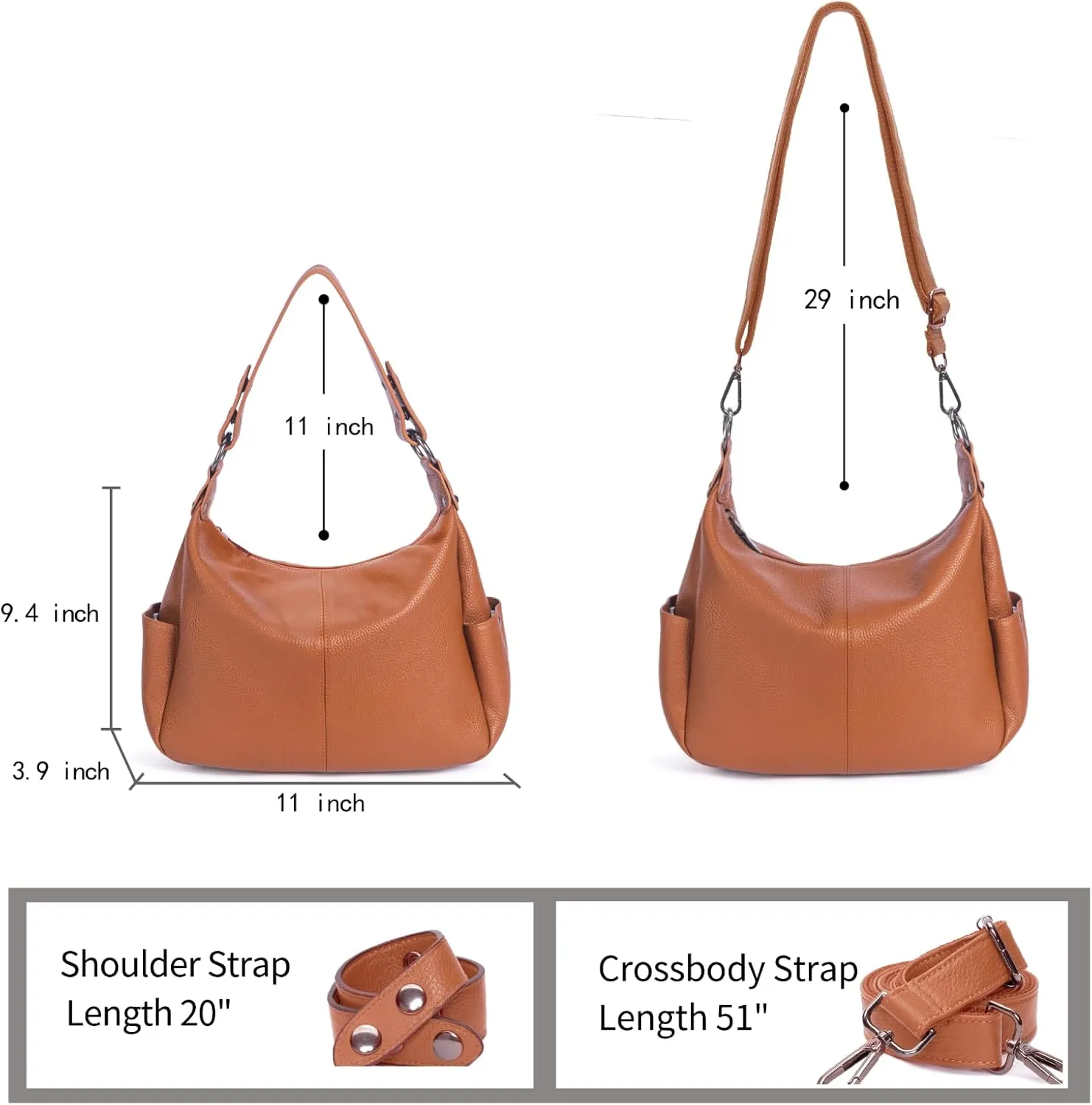 Genuine Leather Purses for Women Hobo Crossbody Bags Casual Shoulder Bag with Adjustable Straps
