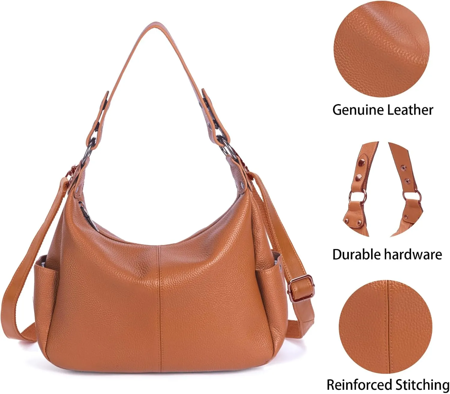 Genuine Leather Purses for Women Hobo Crossbody Bags Casual Shoulder Bag with Adjustable Straps