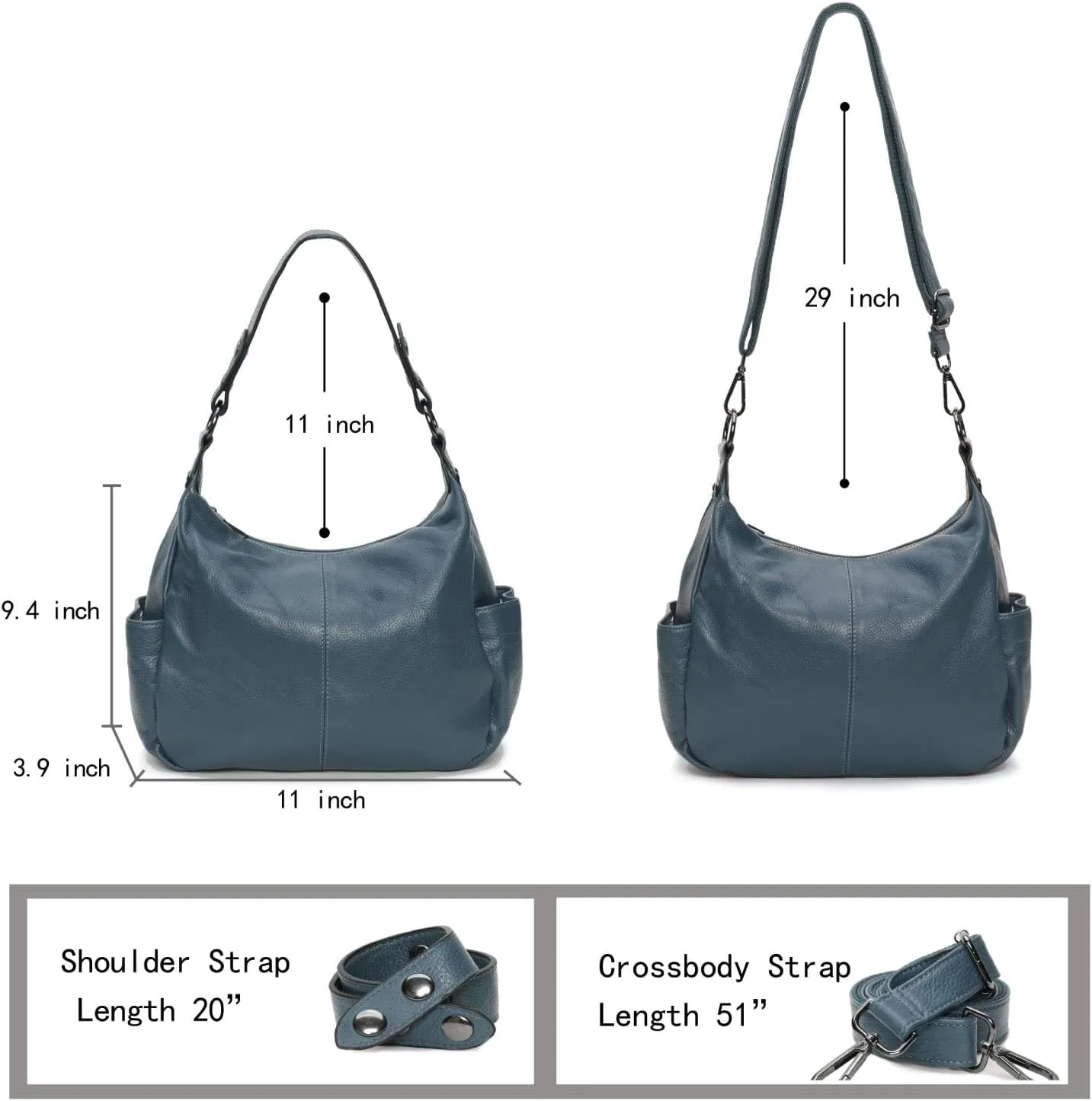 Genuine Leather Purses for Women Hobo Crossbody Bags Casual Shoulder Bag with Adjustable Straps
