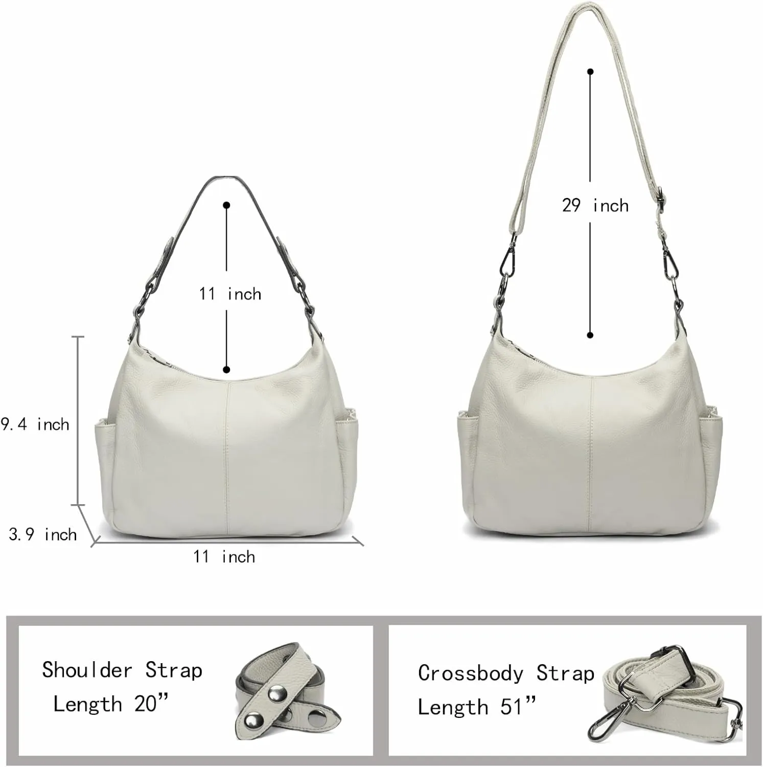 Genuine Leather Purses for Women Hobo Crossbody Bags Casual Work Shoulder Bag with Adjustable Strap