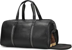 Genuine Leather Travel Duffel Bags for Men and Women Overnight Weekend Leather Bags Sports Gym Duffle, 9428TW Black