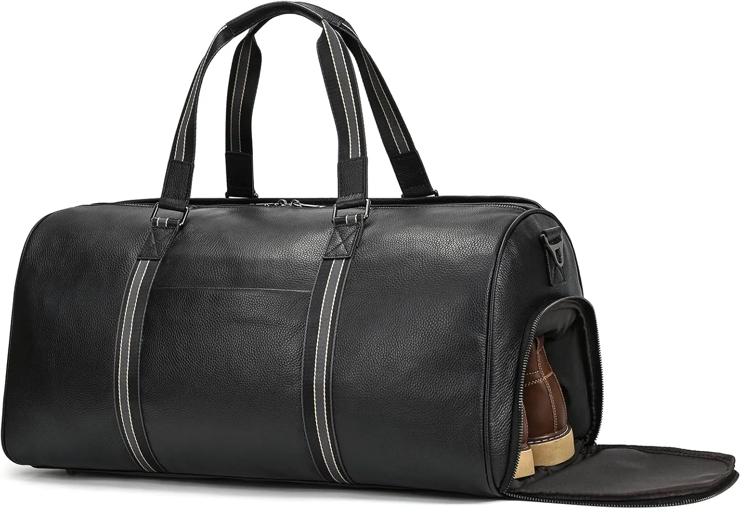 Genuine Leather Travel Duffel Bags for Men and Women Overnight Weekend Leather Bags Sports Gym Duffle, 9428TW Black