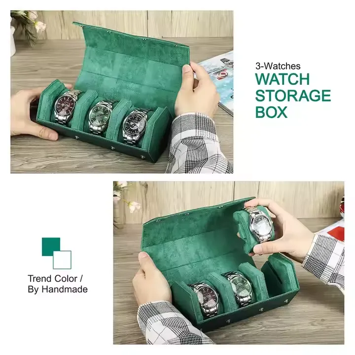Genuine Leather Watch Organizer with Removable Pouches
