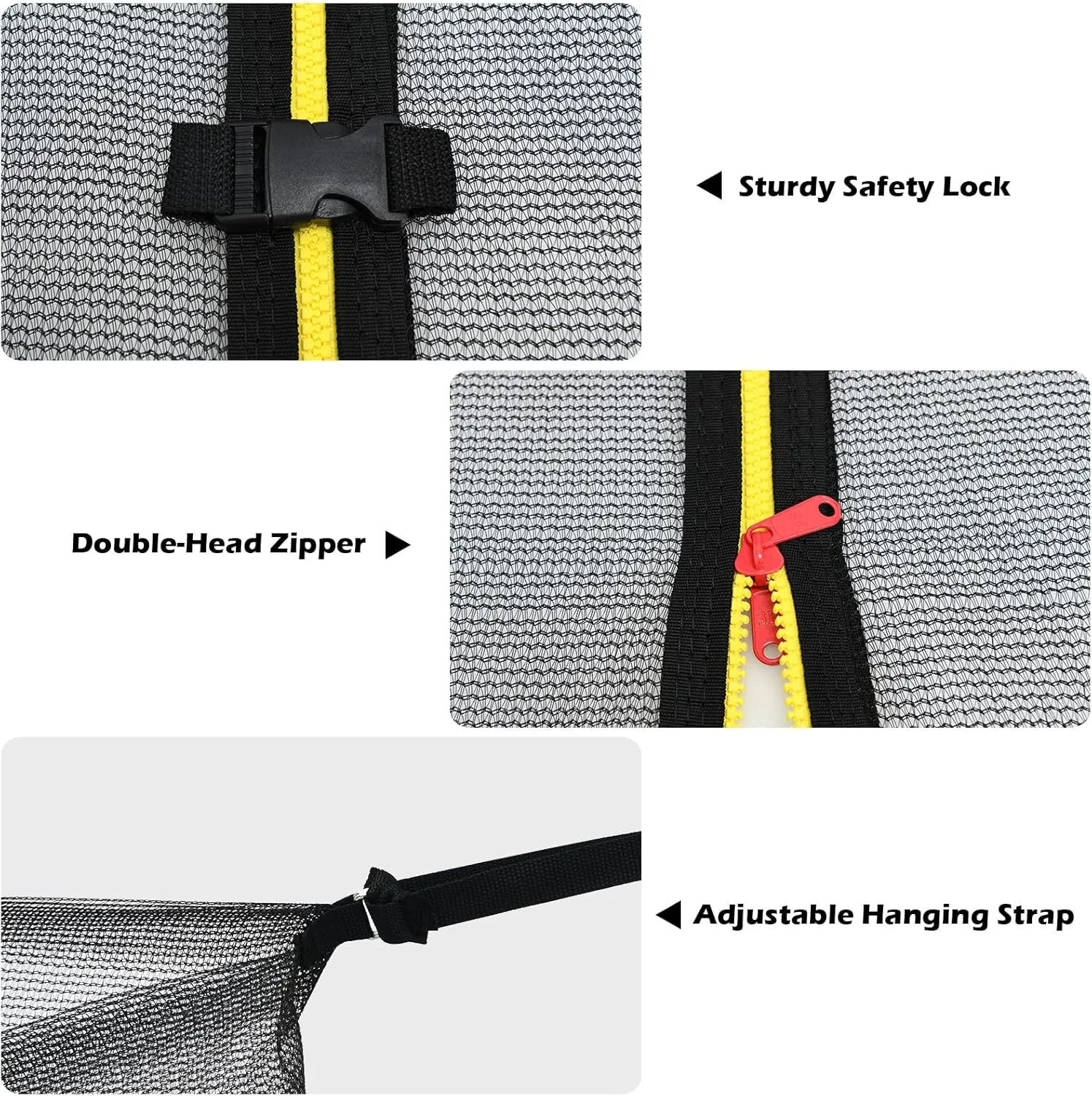 Giantex Trampoline Safety Net w/Adjustable Straps, 8 10 12 14 15 16Ft Weather-Resistant Replacement Enclosure Net with Double-Headed Zipper, Protection Buckle, Poles Not Included