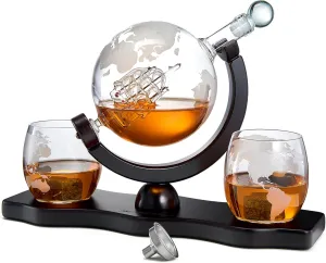 Gifts for Men Dad, Whiskey Decanter Globe Set with Ball & Glasses, Anniversary Birthday Gifts for Him Husband Boyfriend Brother, Unique Valentine Day Gifts for Bourbon Scotch Liquor Vodka, Cool Stuff
