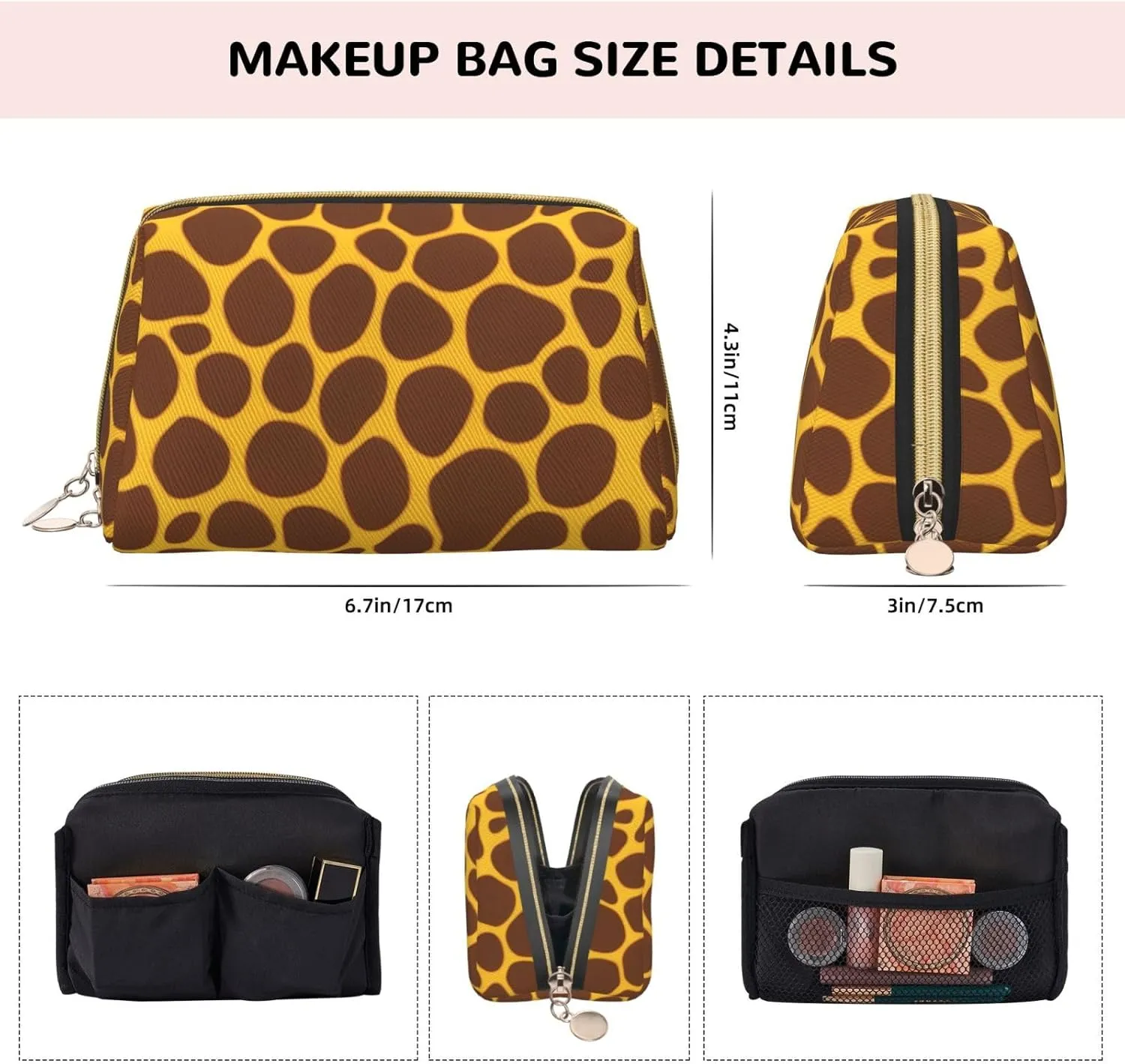 Giraffe Print Toiletry Pouch, Travel-Friendly Makeup Organizer For Makeup Brushes, Lipsticks