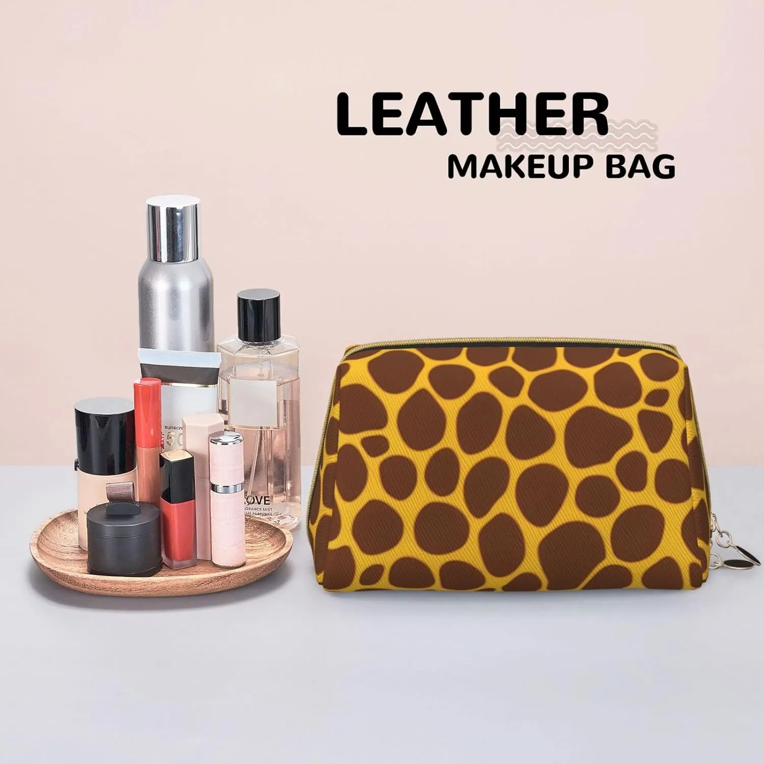 Giraffe Print Toiletry Pouch, Travel-Friendly Makeup Organizer For Makeup Brushes, Lipsticks