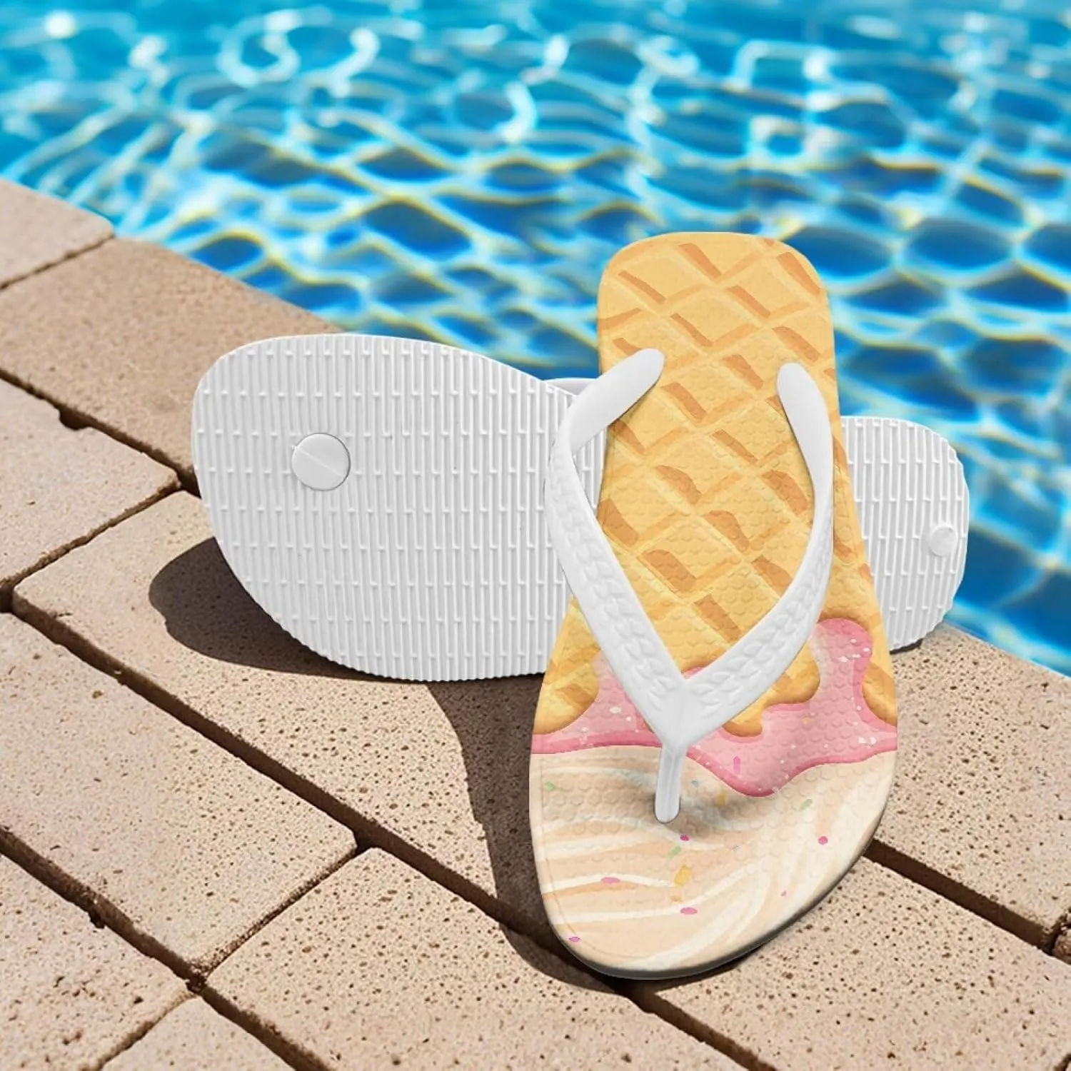 Girl's Flip Flops Kid's Non-Slip Sole Quick Drying Beach Slippers Slide Sandals White Straps