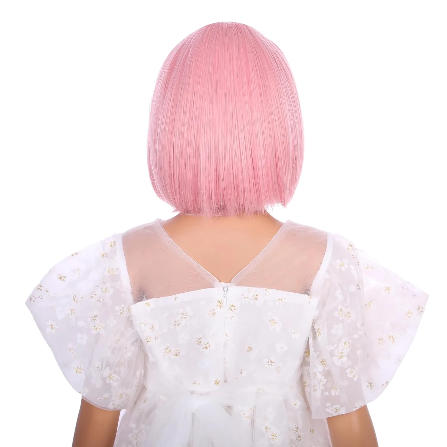 Girls Light Pink Bob Wig Kids Short Pastel Pink Bob Wig with Bangs for Child Heat Resistant Synthetic Hair with Cap