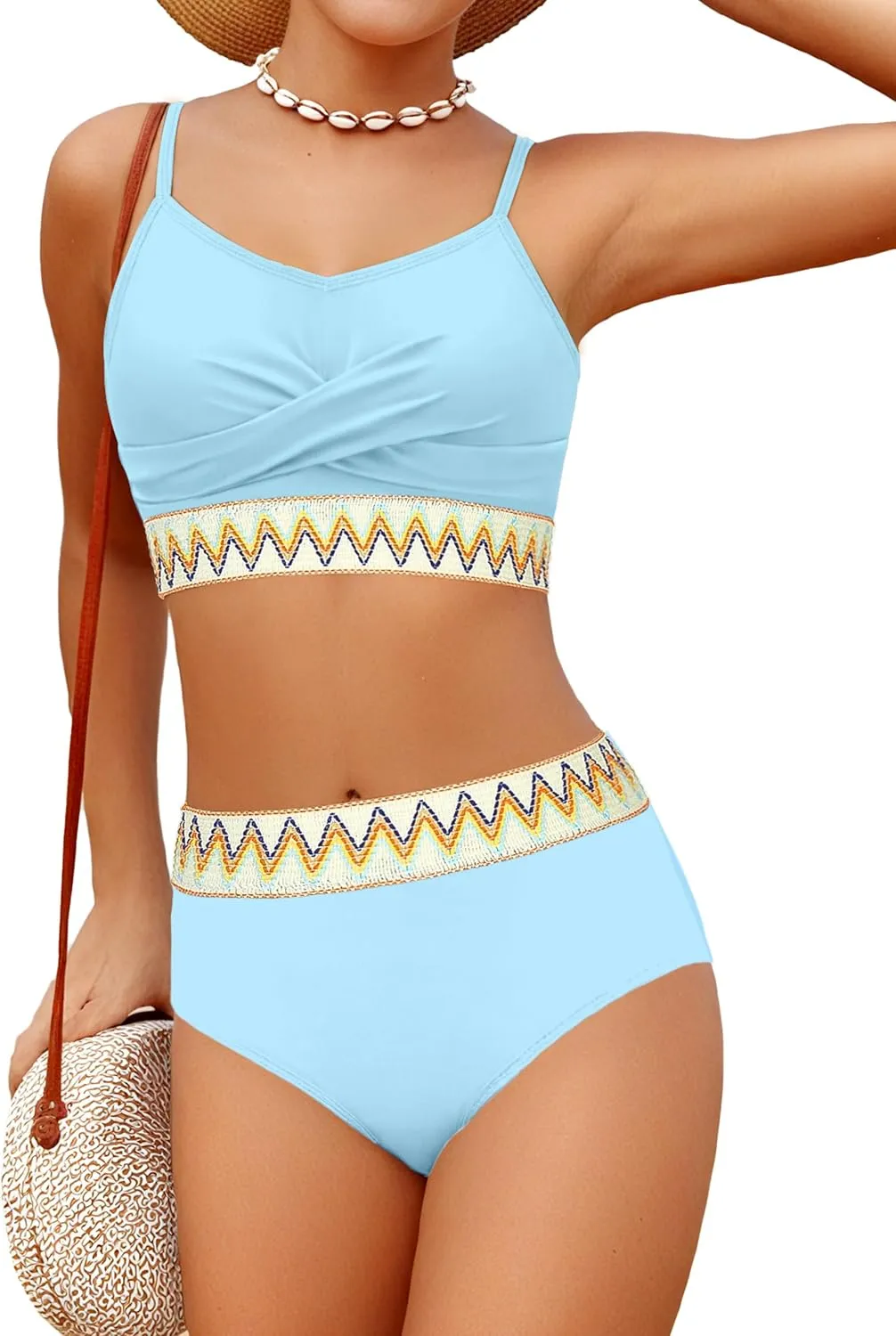 Girls Swimsuit 2 Piece Teen Criss Cross Bikini Set Woven Color Block Welt Bathing Suit for Girls Swimwear 9-18T