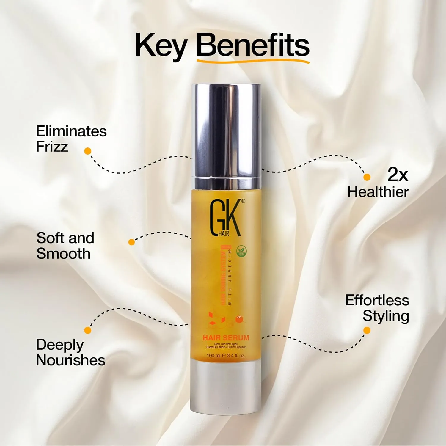 Global Keratin GKHAIR Smoothing Serum (Pack of 1/3.4 fl oz) - 100% Pure Organic Argan Oil | Hydrating Strength Shine Dry Damaged Repair Anti-Frizz Moistures Nourishment