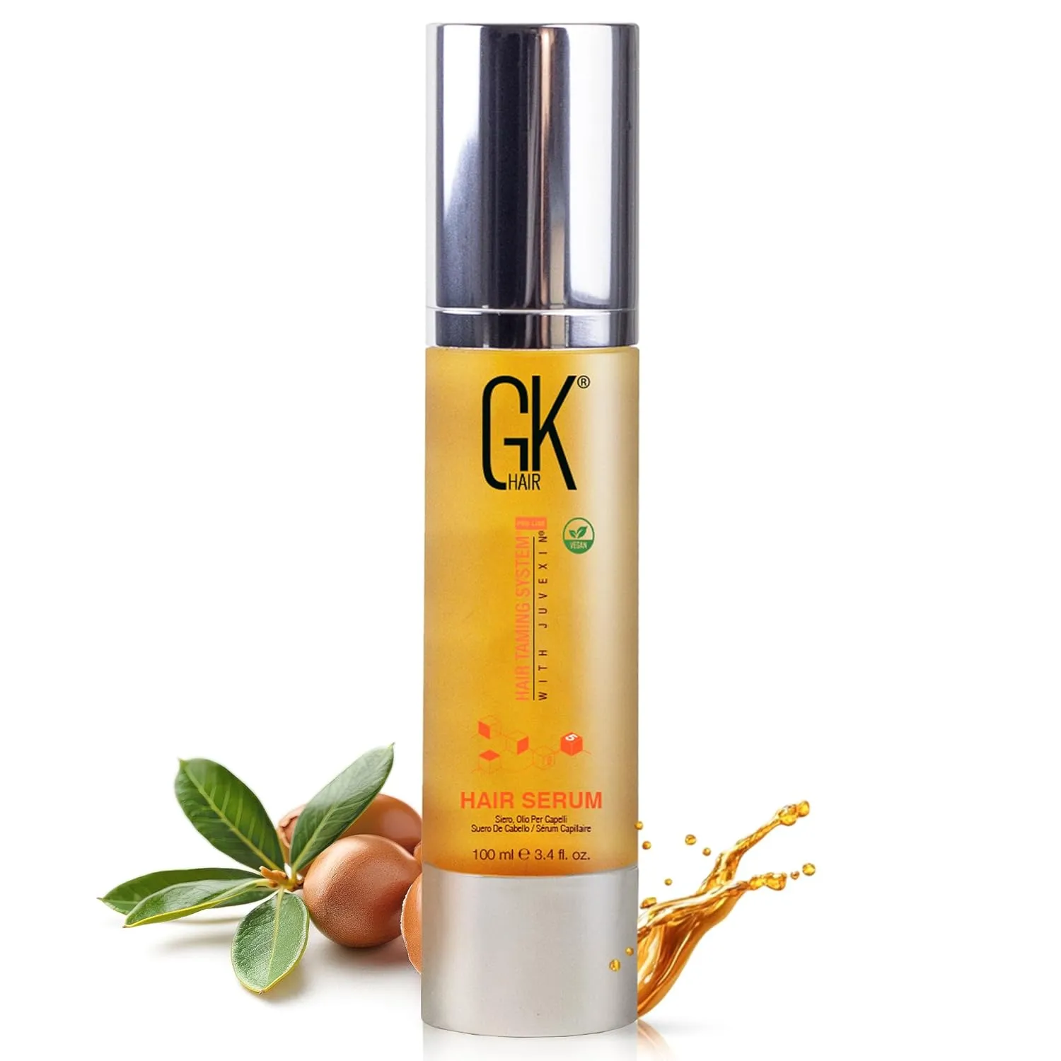 Global Keratin GKHAIR Smoothing Serum (Pack of 1/3.4 fl oz) - 100% Pure Organic Argan Oil | Hydrating Strength Shine Dry Damaged Repair Anti-Frizz Moistures Nourishment