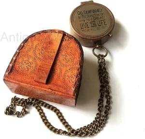 Go Confidently in The Direction, Antique Brass Pocket Compass Handmade Working Astrolabe Compass with Leather Case Maritime Navigation Tool Compass