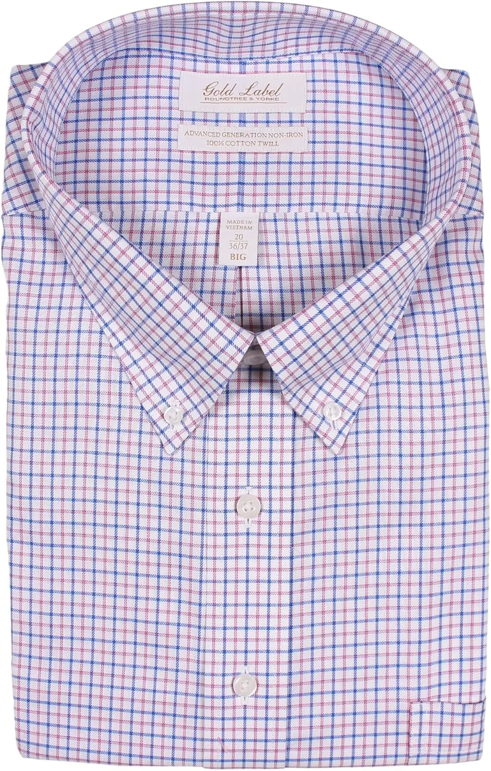 Gold Label Men's Big and Tall Non-Iron Dress Shirt Button Down Collar Long Sleeve