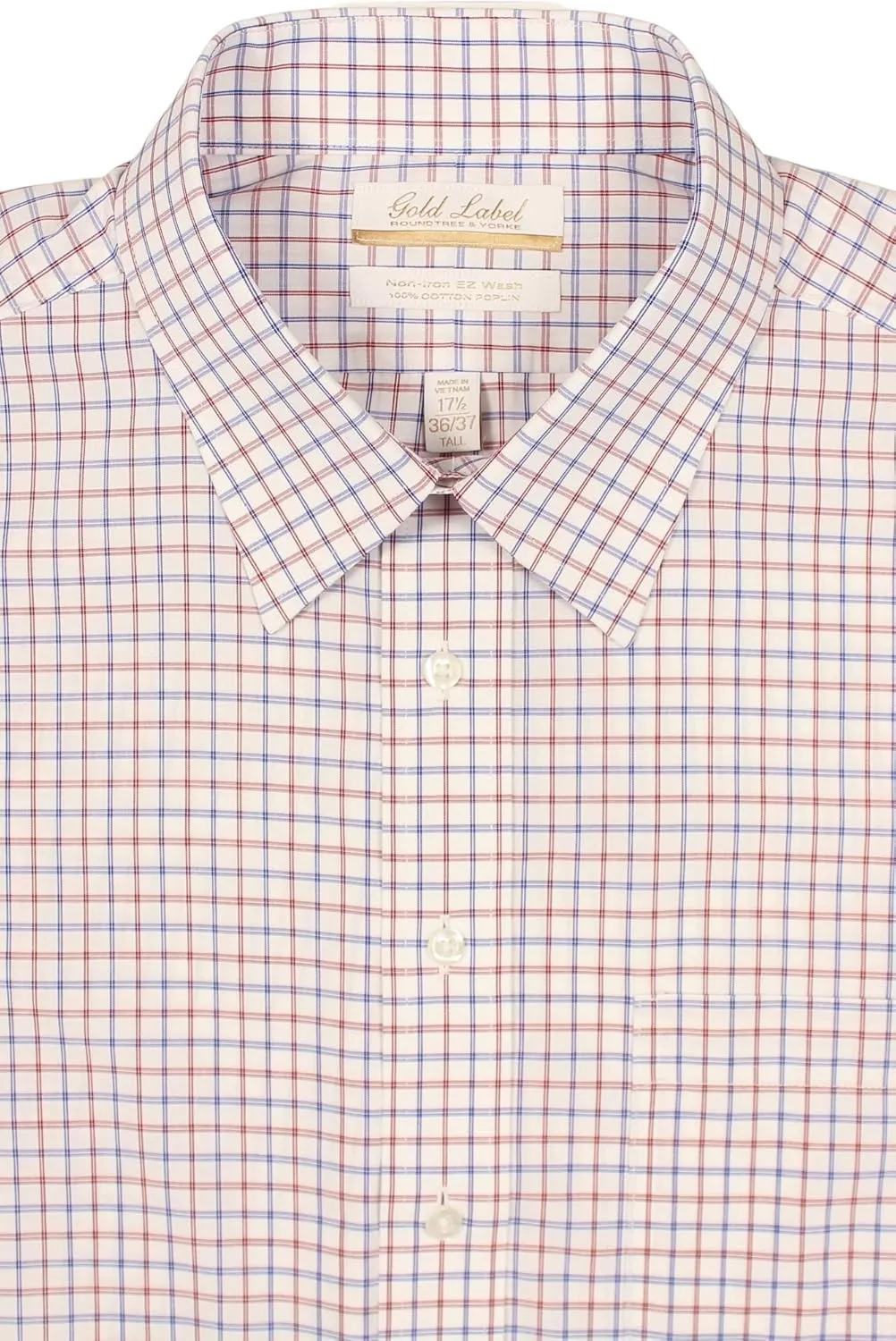 Gold Label Men's Big and Tall Point Collar Dress Shirt Long Sleeve with Pocket, Non-Iron Wrinkle-Resistant