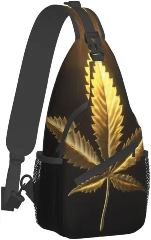 Golden Cannabis Print Men'S Casual Crossbody Chest Bag - A Versatile Accessory For Everyday Use And Short Trips