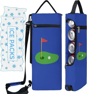 Golf Cooler Bag Plus Ice Pack Soft Sided Insulated Cooler Bag- Holds 6 Pack of Cans or 2 Wine Bottles - Grey Camo Golf Beer Sleeve Black Fits Discreetly in Golf Bags