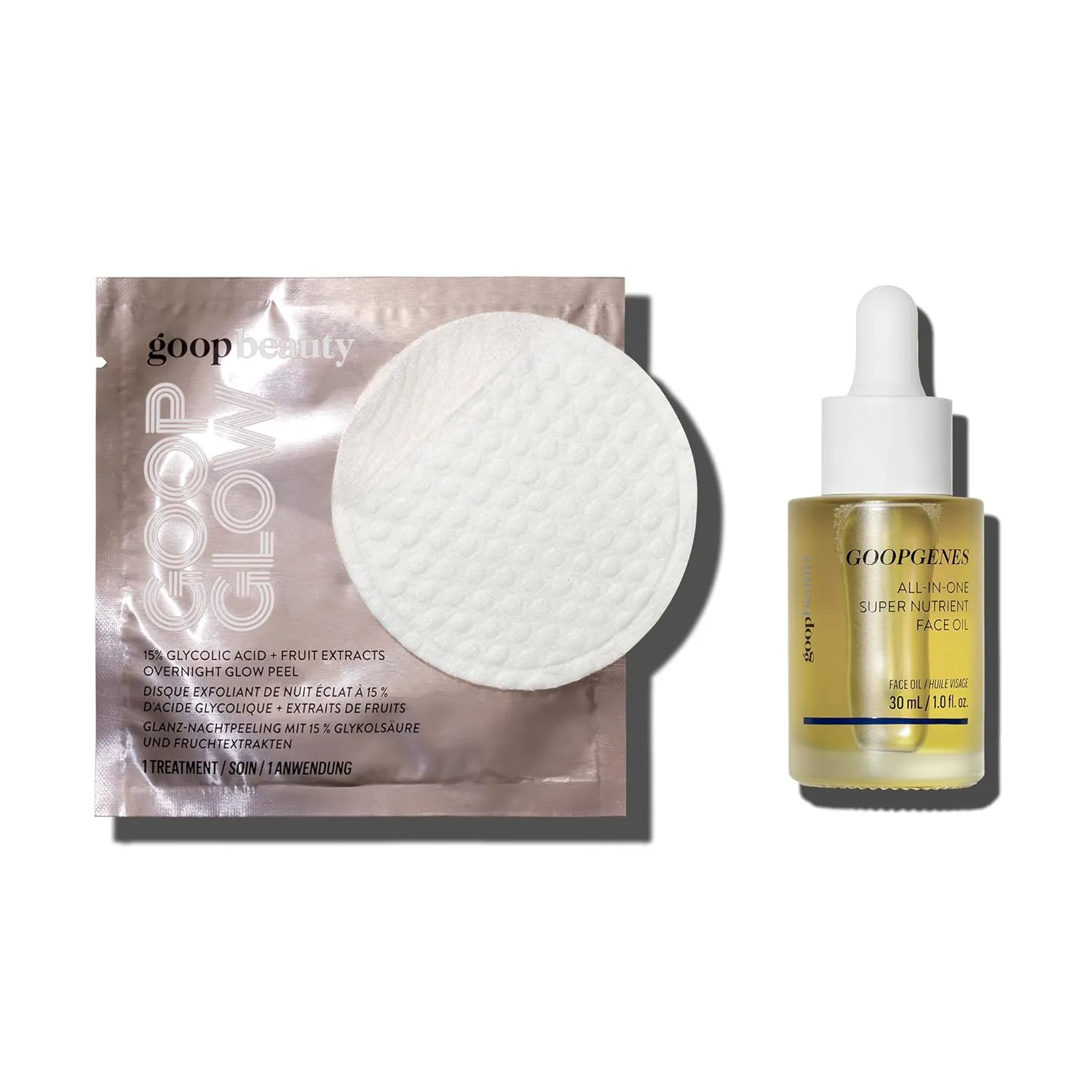 goop Beauty Glowing Skin Kit | 4-Pack of Glycolic Acid Peel Pads | 1 fl oz of Hydrating Face Oil
