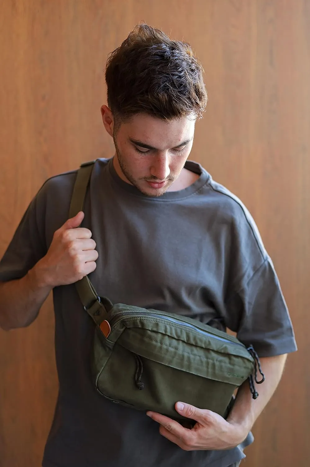 GOOTIUM Men’s Crossbody Pack - Canvas Daily Essentials Sling Bag Small Shoulder Backpack, Olive