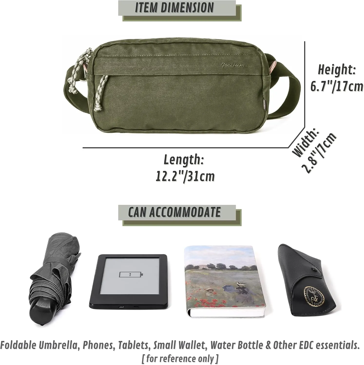 GOOTIUM Men’s Crossbody Pack - Canvas Daily Essentials Sling Bag Small Shoulder Backpack, Olive