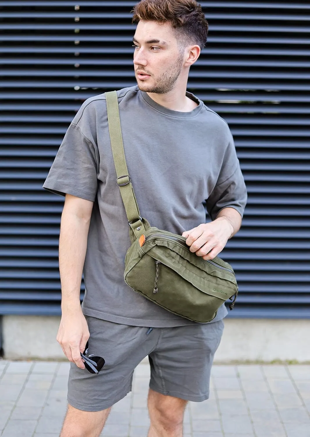 GOOTIUM Men’s Crossbody Pack - Canvas Daily Essentials Sling Bag Small Shoulder Backpack, Olive