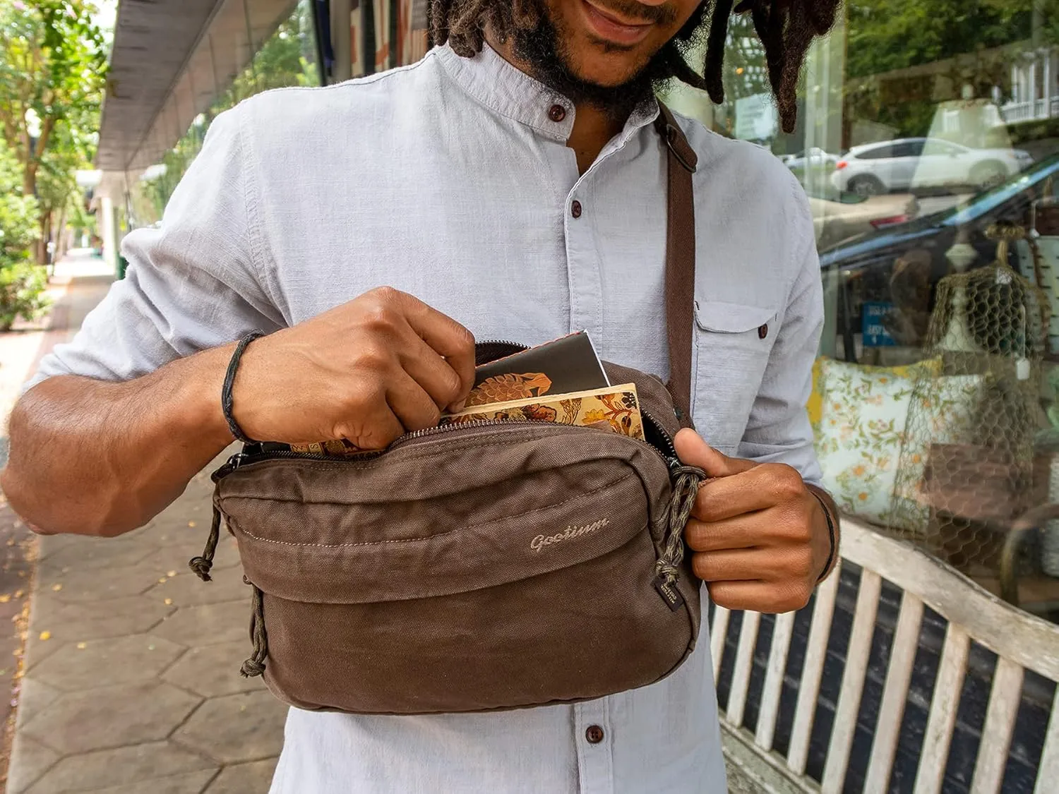 GOOTIUM Men’s Crossbody Pack - Canvas Daily Essentials Sling Bag Small Shoulder Backpack, Umber