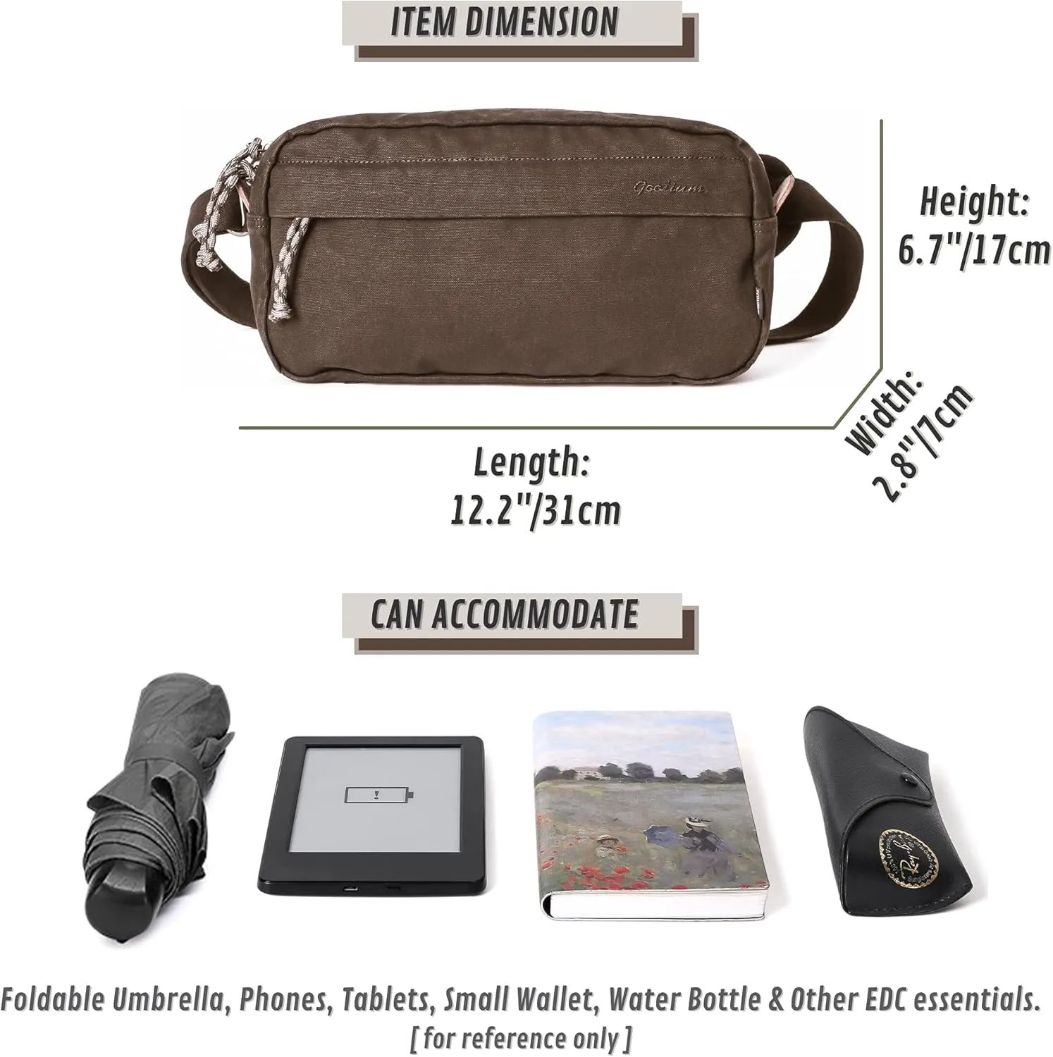GOOTIUM Men’s Crossbody Pack - Canvas Daily Essentials Sling Bag Small Shoulder Backpack, Umber