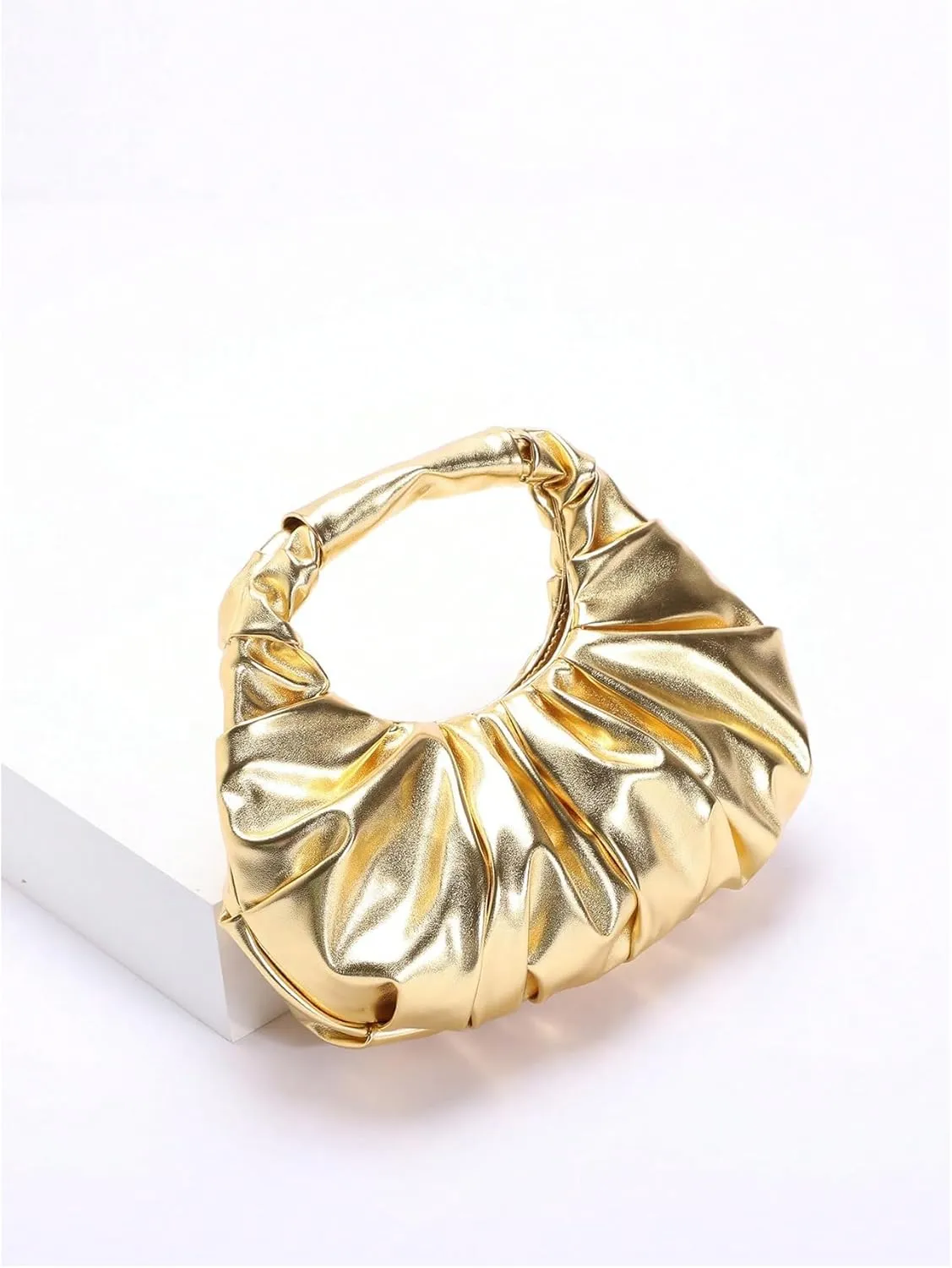 GORGLITTER Women's Clutch Purse Evening Clutch PU Leather Pleated Bag Gold Handbag for Party Prom Wedding