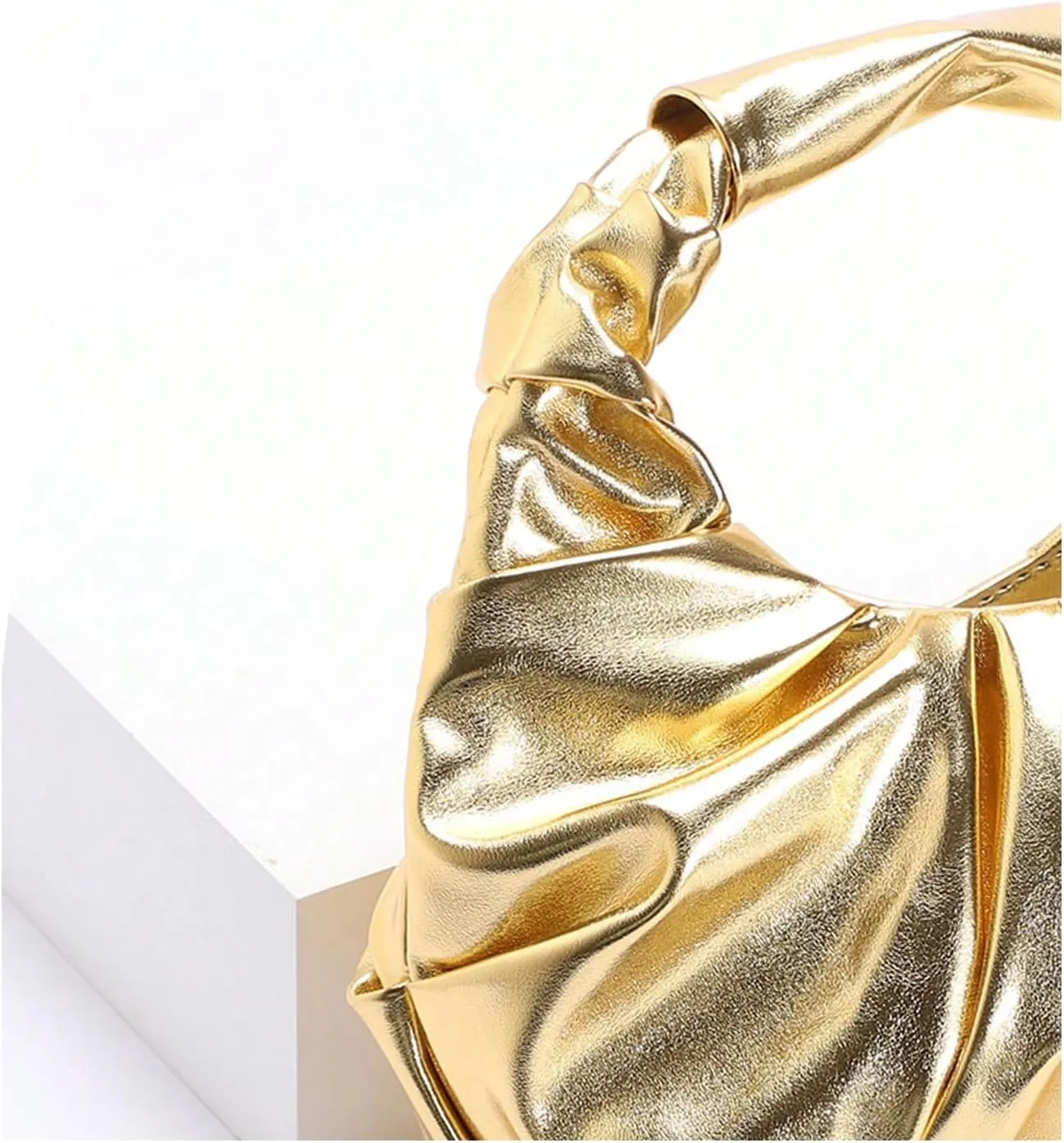 GORGLITTER Women's Clutch Purse Evening Clutch PU Leather Pleated Bag Gold Handbag for Party Prom Wedding