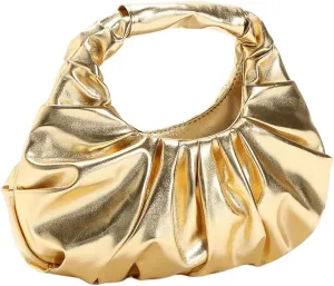 GORGLITTER Women's Clutch Purse Evening Clutch PU Leather Pleated Bag Gold Handbag for Party Prom Wedding
