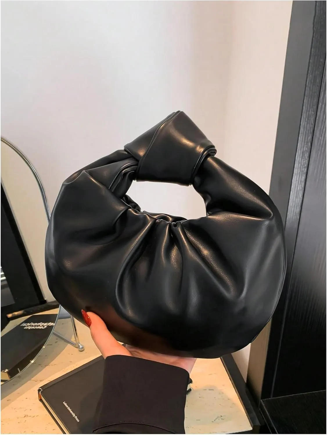 GORGLITTER Women's Cute Hobo Bag Ruched Twist PU Leather Clutch Purse Handbag with Magnetic Closure