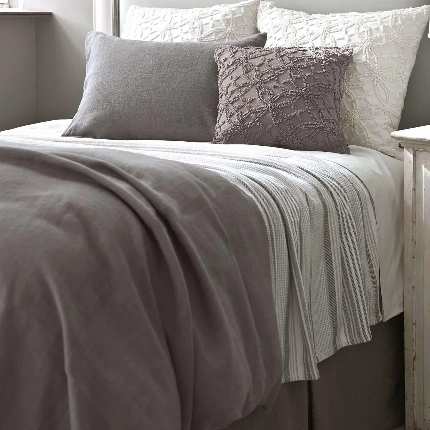 Gradation Ticking Blanket, King Size, Grey Stripe Pattern
