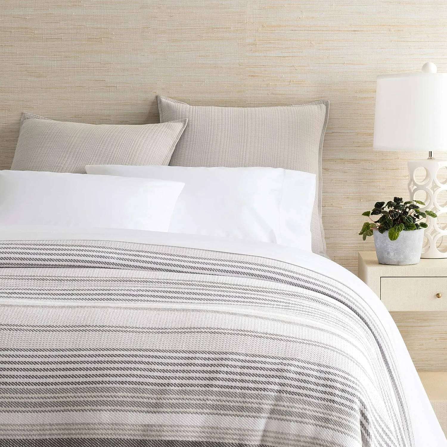 Gradation Ticking Blanket, King Size, Grey Stripe Pattern