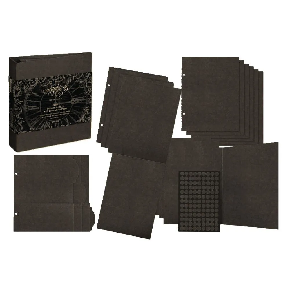Graphic 45 - Staples Binder Album With Interactive Pages - Black