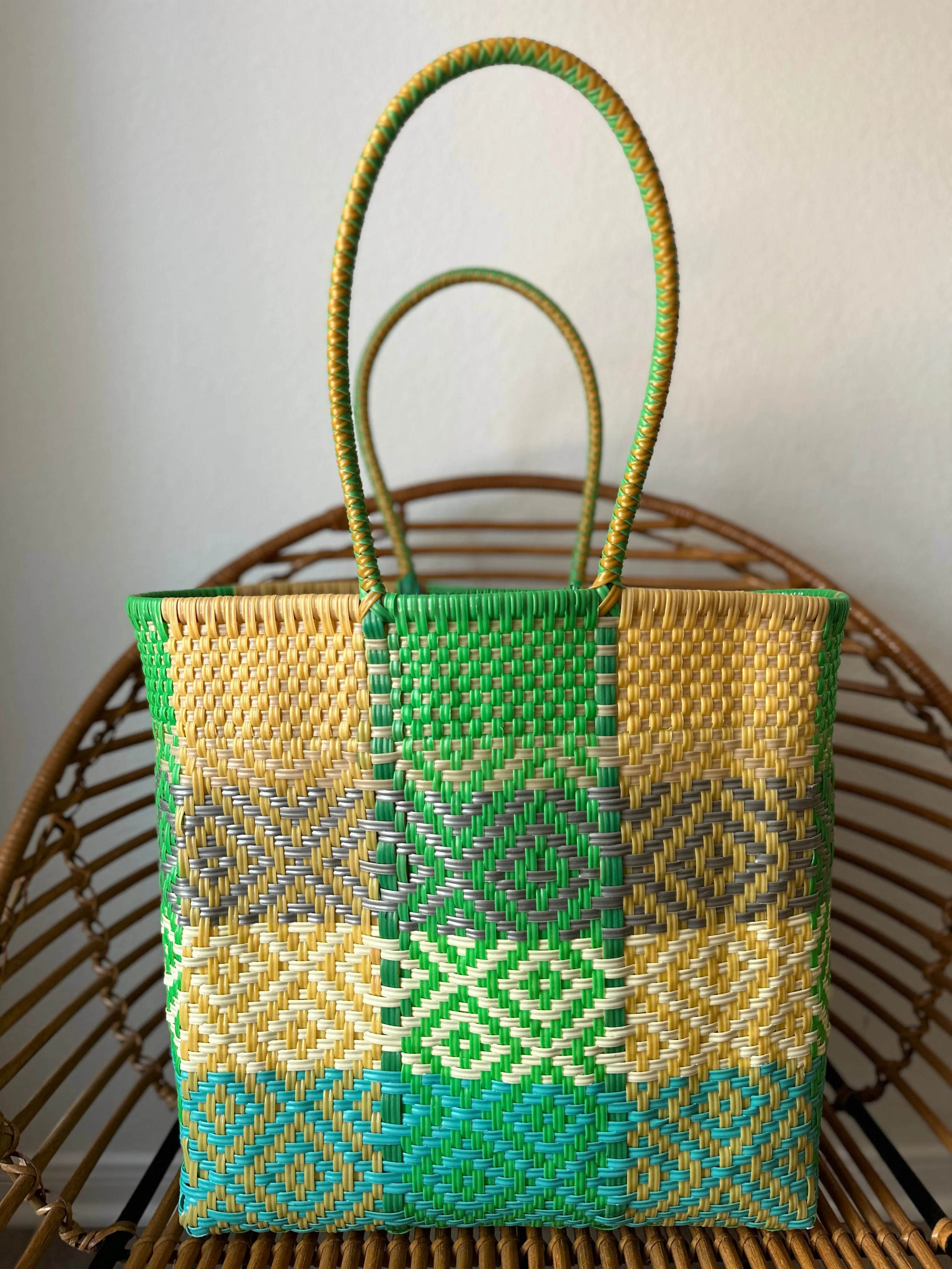 Green and Yellow Multi Woven Tote