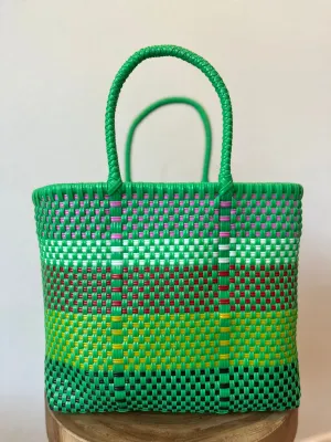 Green with Multicolor Woven Tote- The Mini Bag