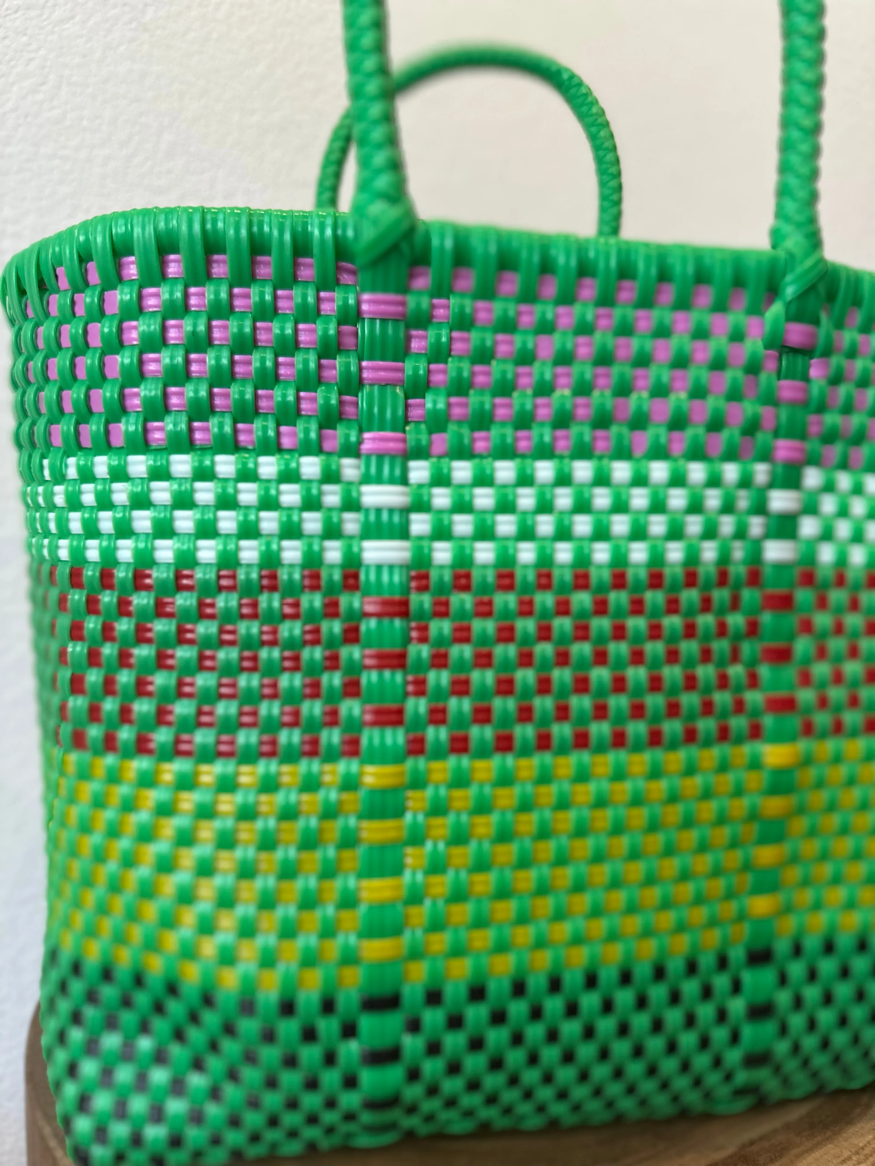 Green with Multicolor Woven Tote- The Mini Bag