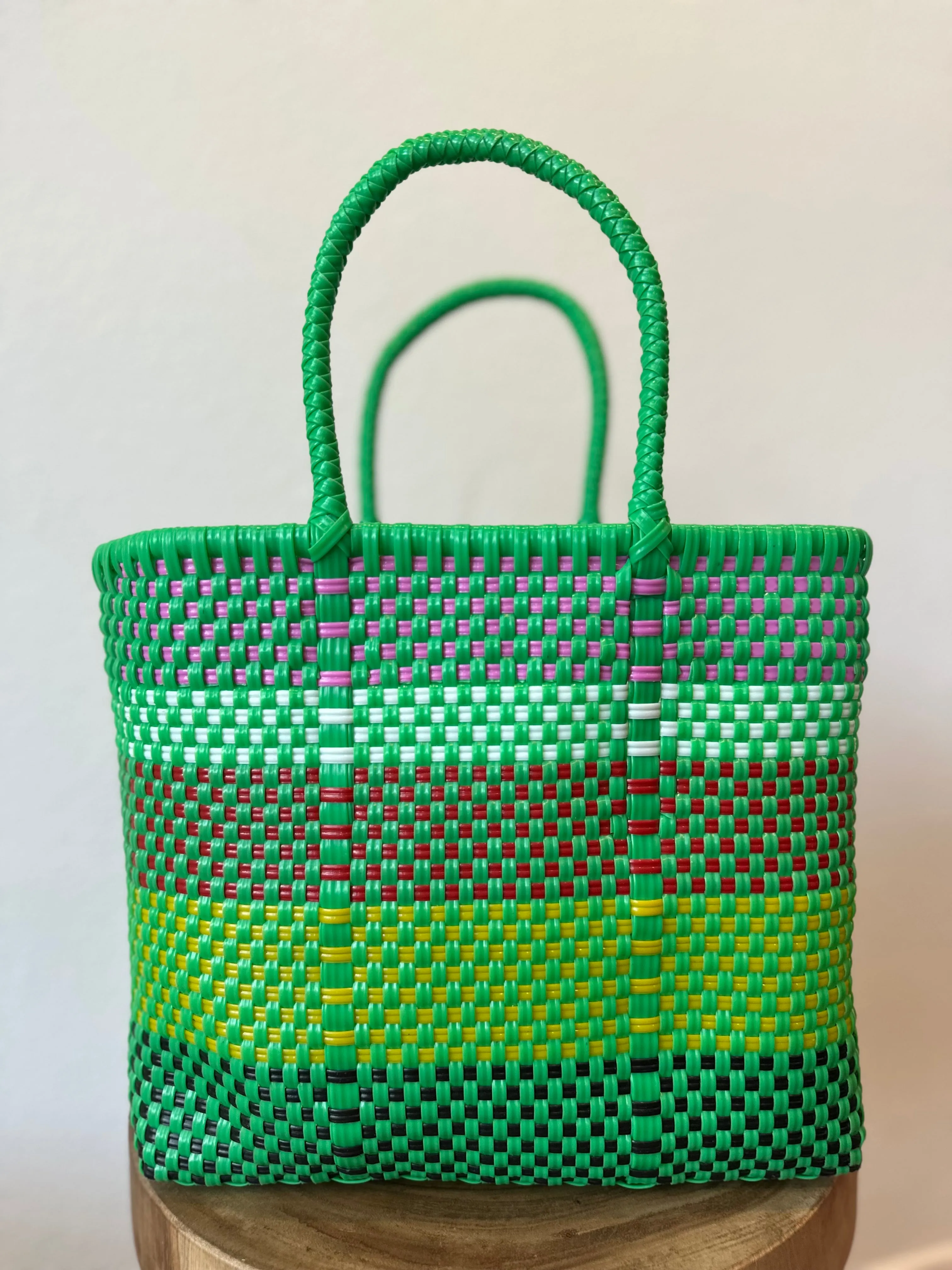 Green with Multicolor Woven Tote- The Mini Bag