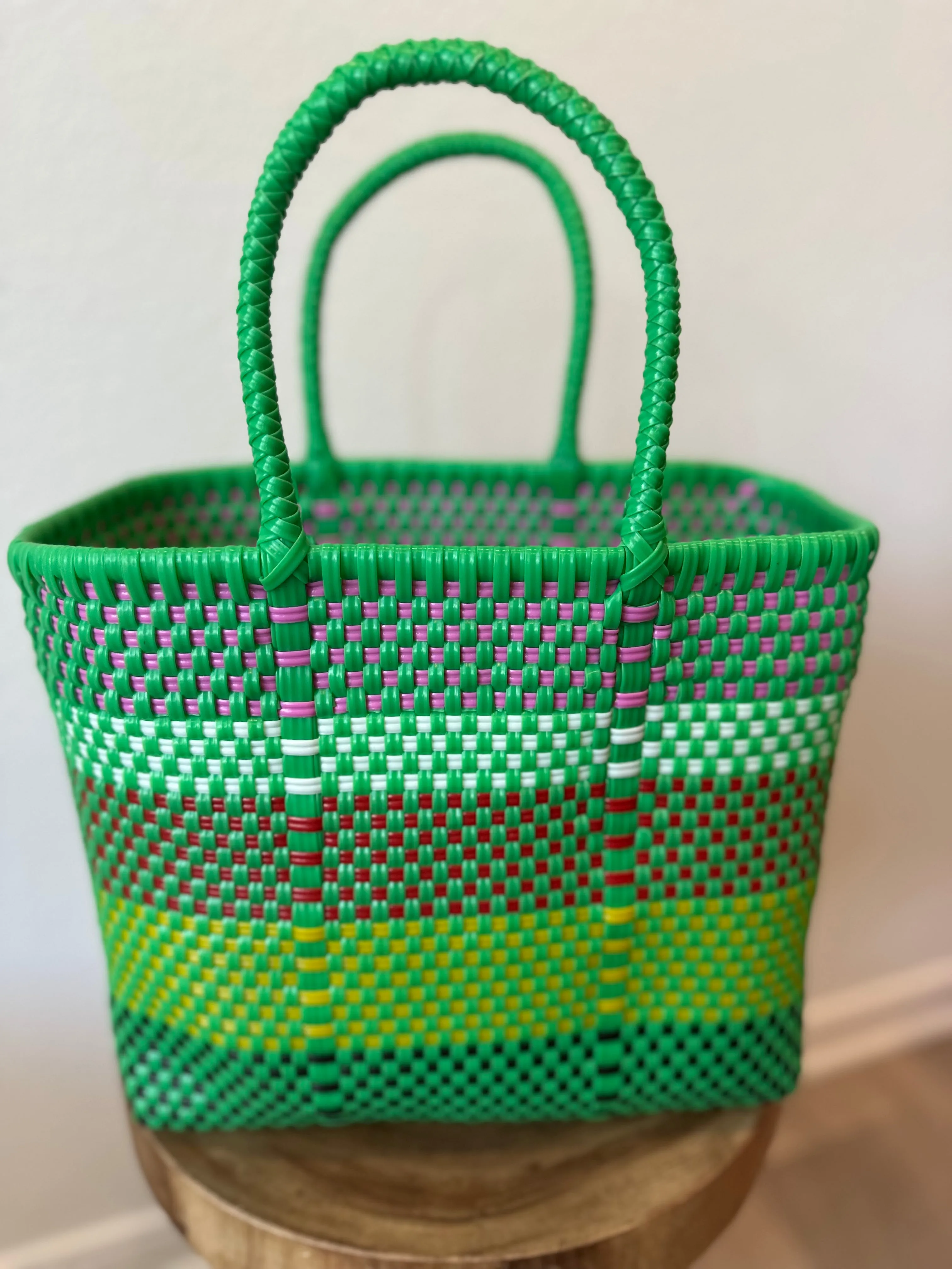 Green with Multicolor Woven Tote- The Mini Bag