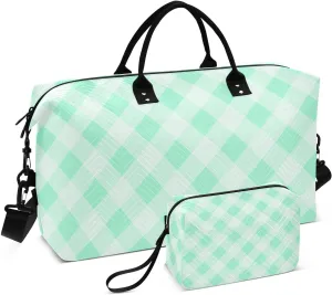Greenish White Square Travel Bag Carry On Personal Item Bag Gym Bag with Toiletry Bag for Travel Multifunctional