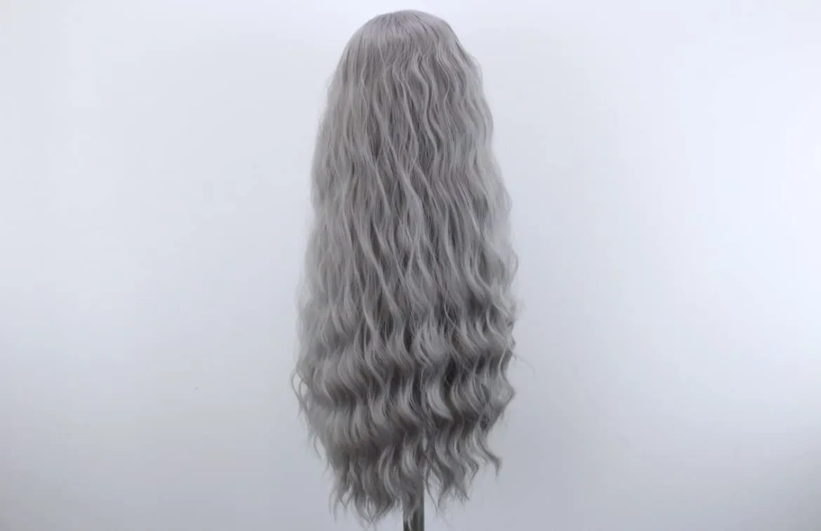 Grey Long Curly Synthetic Lace Front Wigs for Women Middle Part Natural Hairline Lace Wigs Daily Party Use