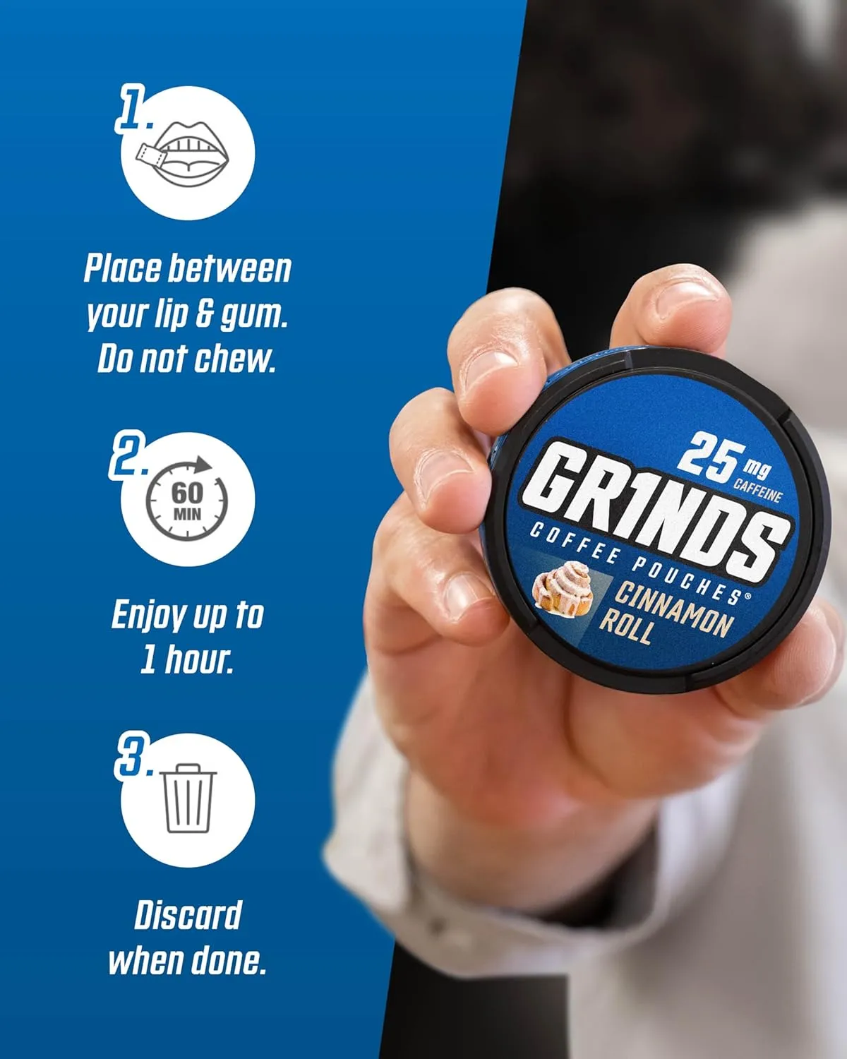 Grinds Coffee Pouches | New 3 Can Sampler | Caramel, New Orleans, Cinnamon Roll | 1 Pouch eq. 1/4 Cup of Coffee (New 3 Can Sampler Pack)