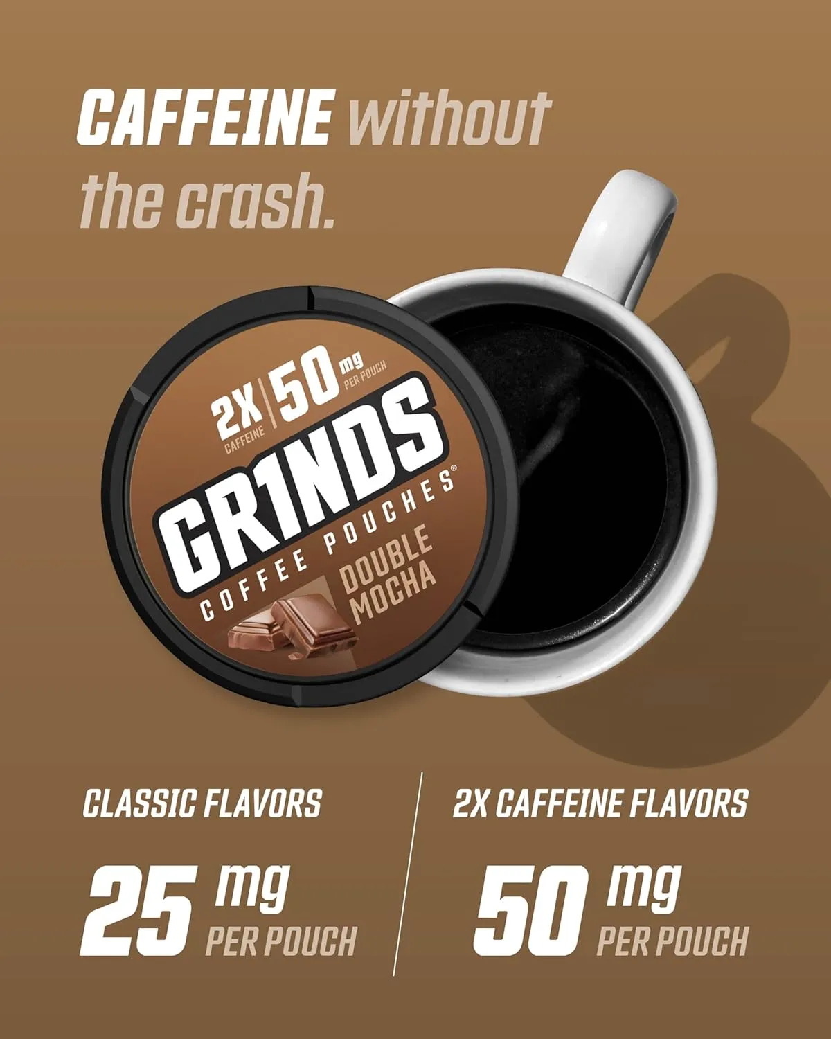 Grinds Coffee Pouches | Top 4 Flavors | Wintergreen, Caramel, Double Mocha, & Vanilla | 1 Pouch eq. 1/4 Cup of Coffee (Top 4 Flavors)