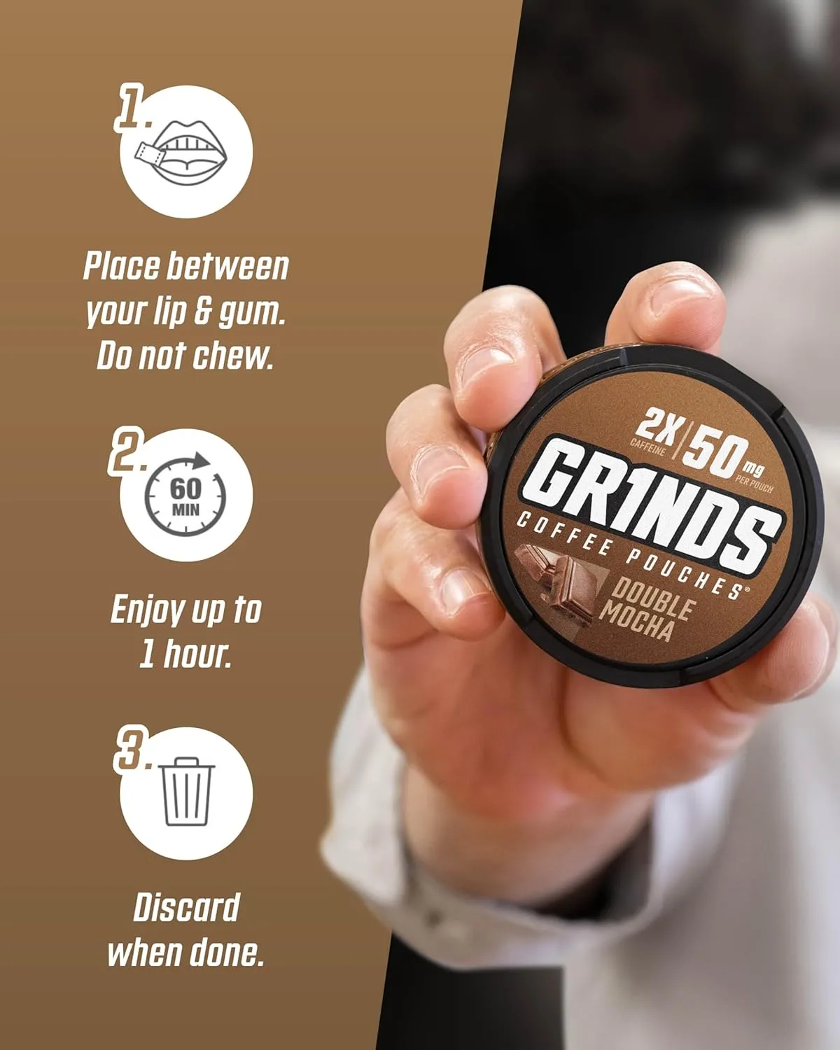Grinds Coffee Pouches | Top 4 Flavors | Wintergreen, Caramel, Double Mocha, & Vanilla | 1 Pouch eq. 1/4 Cup of Coffee (Top 4 Flavors)